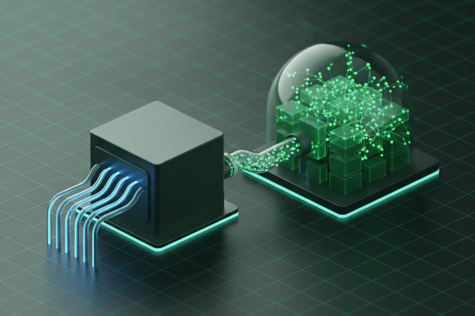 Node.js API service and Python data service connected through a message queue