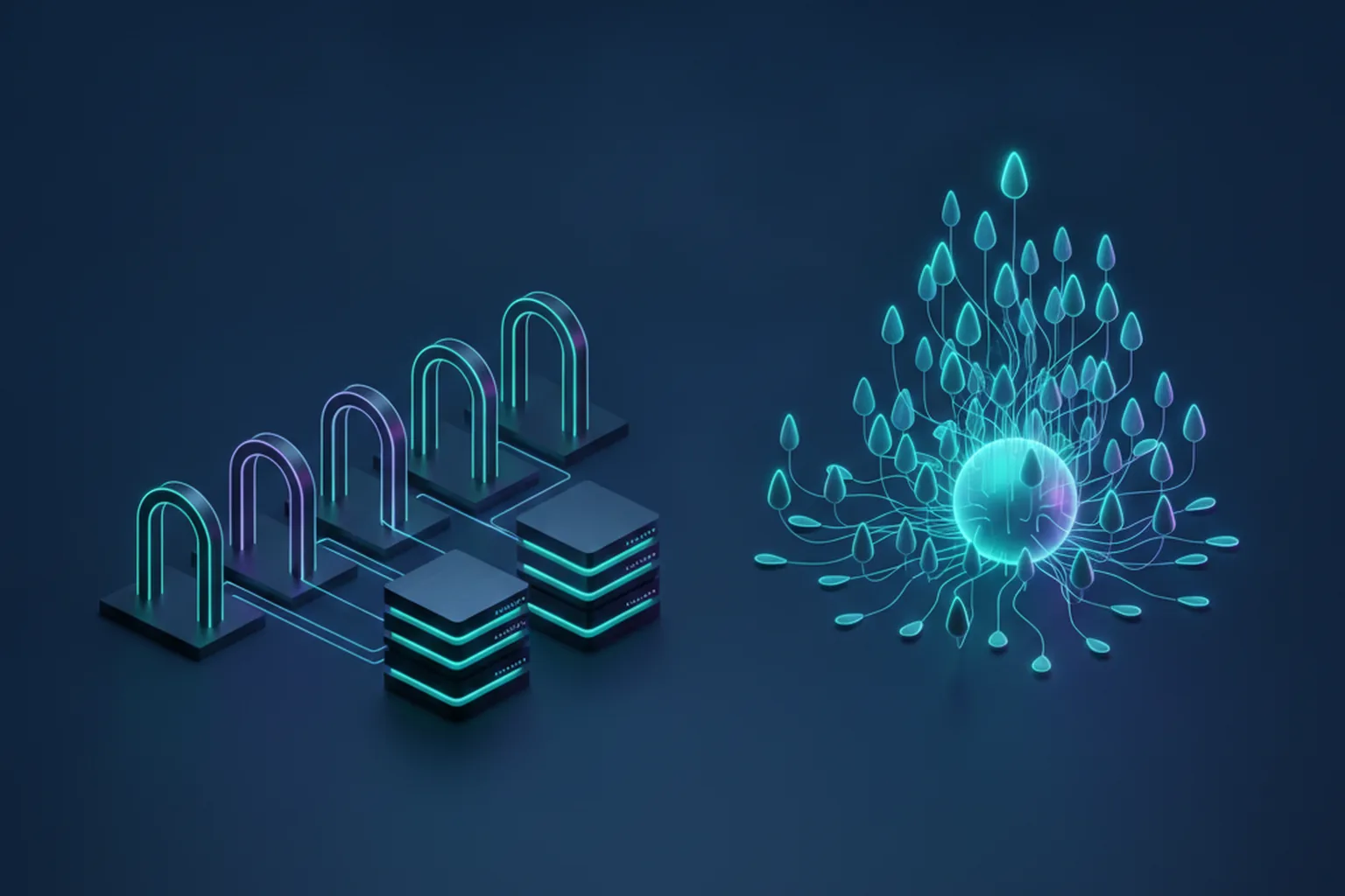 Illustration comparing multiple REST endpoints with a single GraphQL graph endpoint