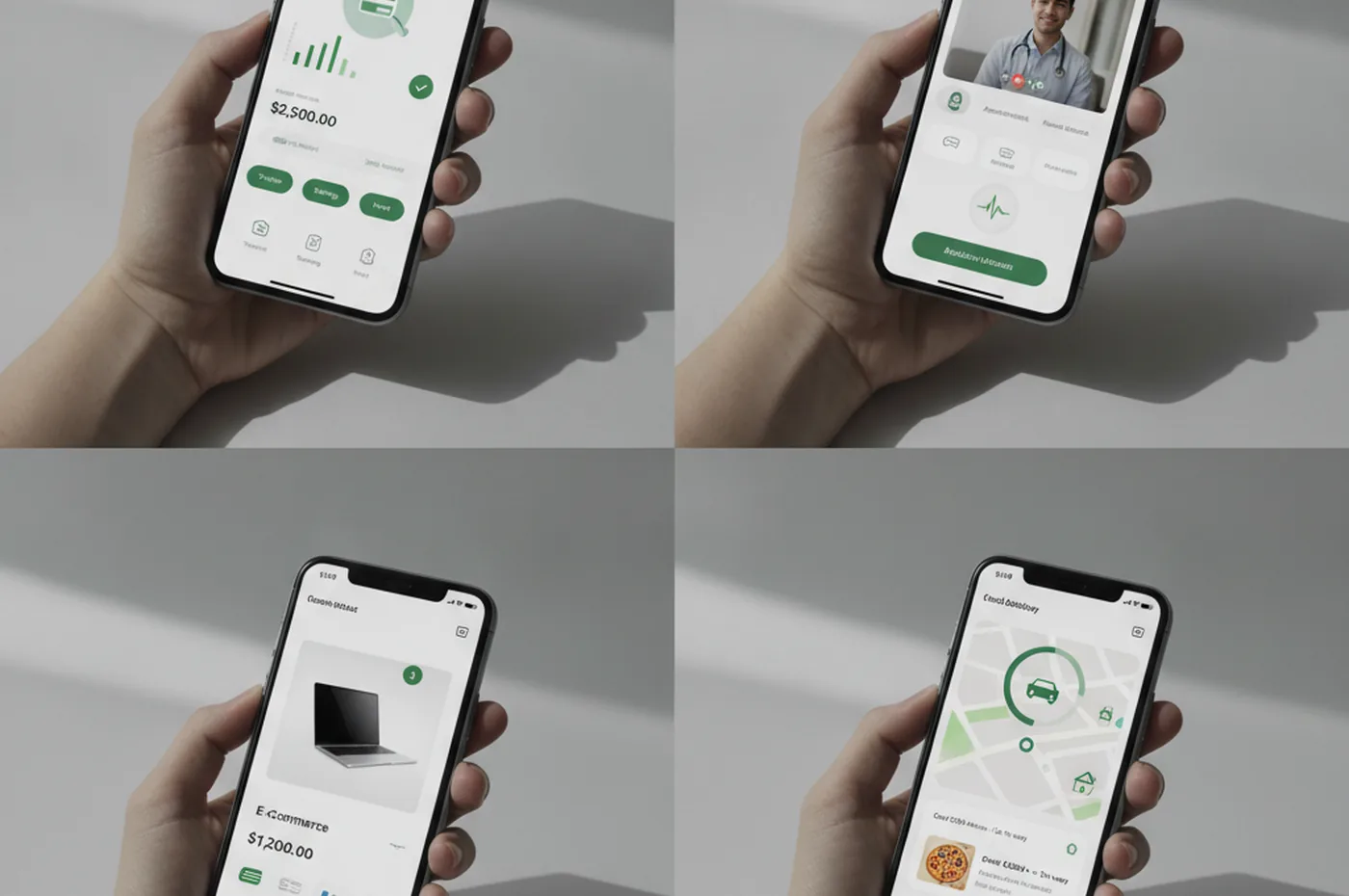 Comparison of fintech, healthtech, e-commerce and on-demand delivery mobile apps, each with different maintenance cost drivers
