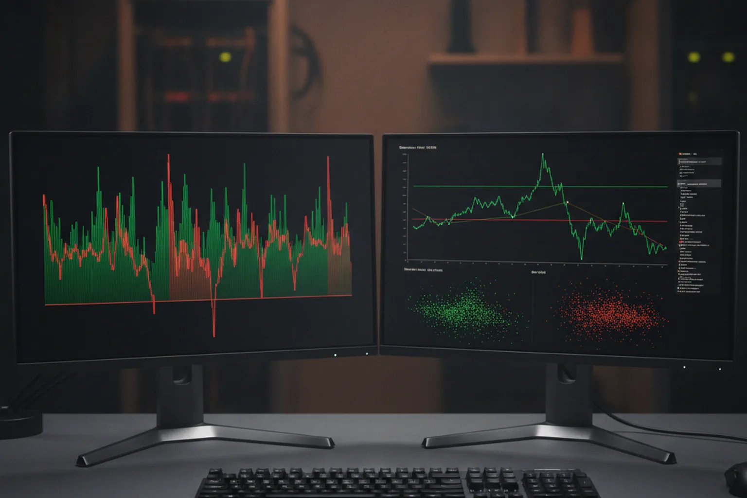 Monitors showing automated test run results and delivery metrics trends