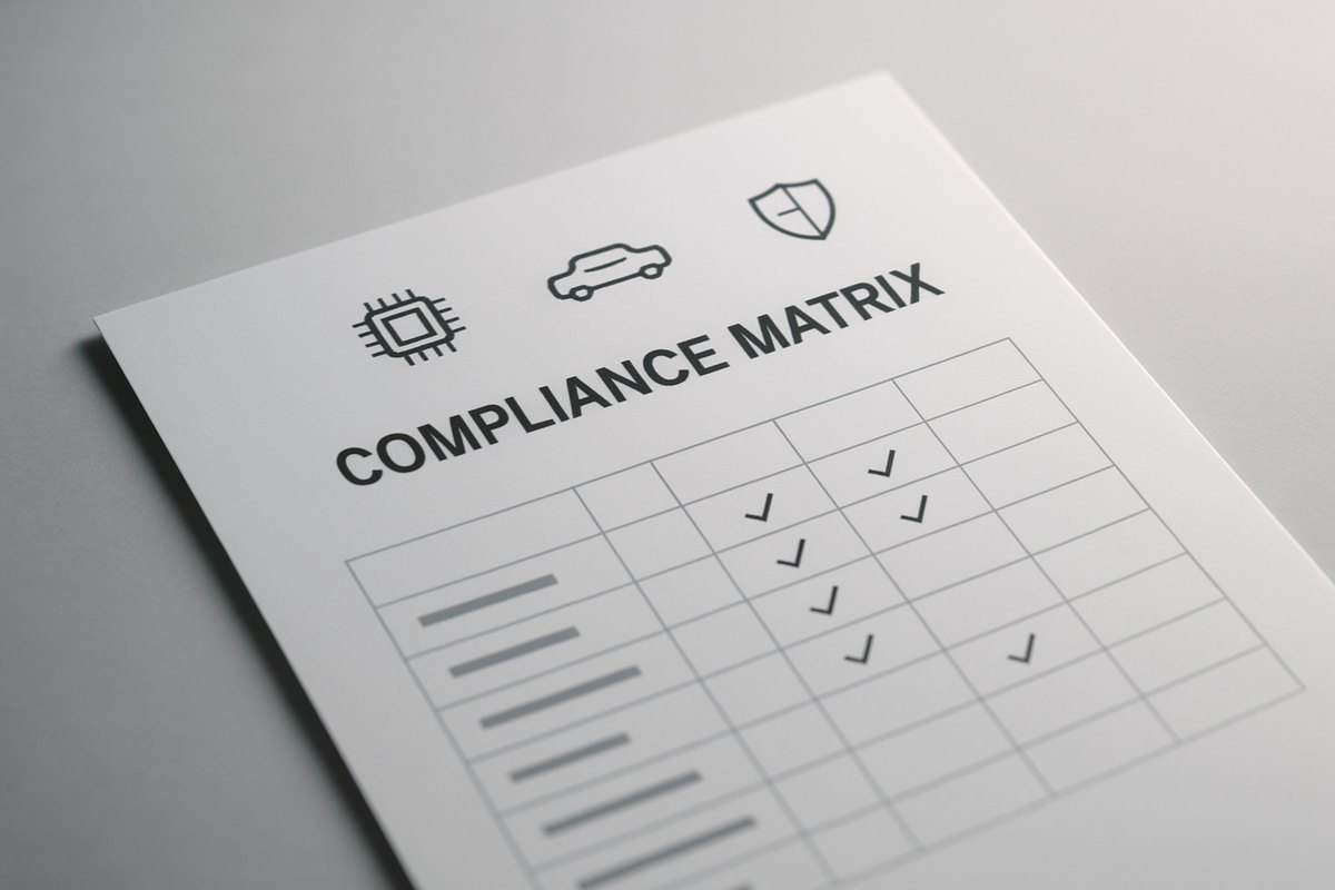 Automotive standards applicability matrix: ISO 26262, AUTOSAR, cybersecurity compliance