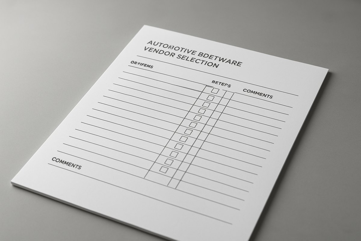 Automotive software vendor selection scorecard and evaluation criteria