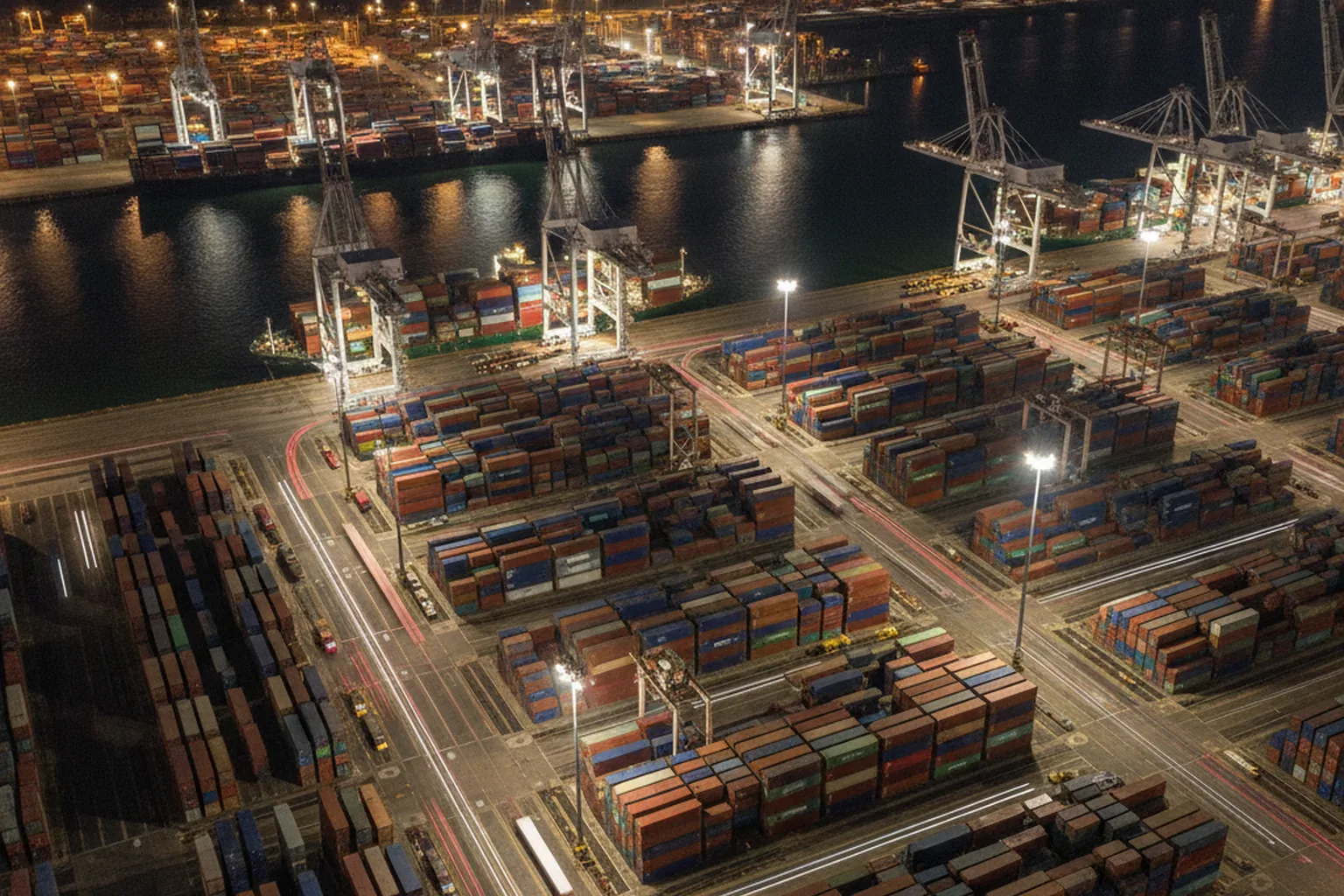 Containerhafen bei Nacht, eine Quelle großer Mengen an Logistikdaten