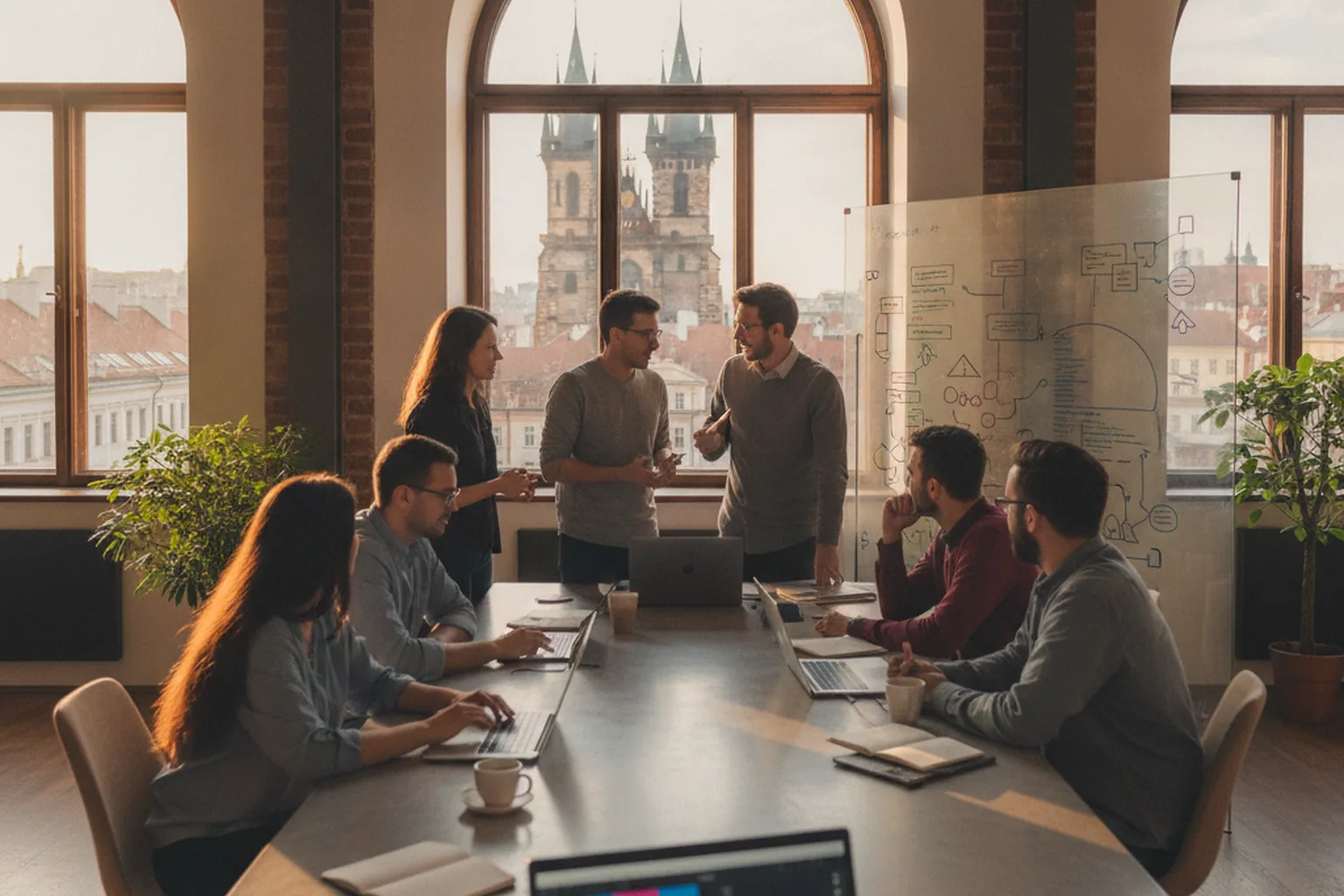Équipe de développement logiciel travaillant ensemble dans un bureau d’Europe centrale