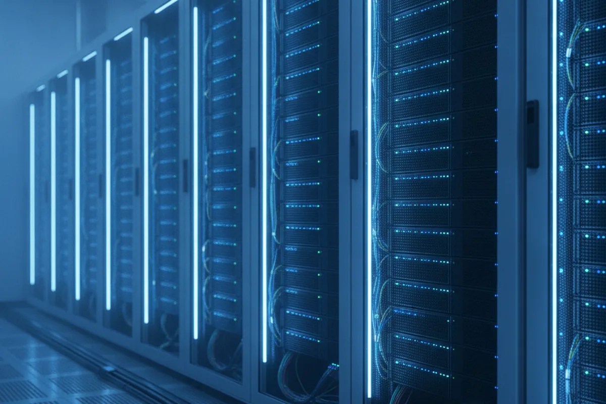 Data center server racks representing cloud infrastructure behind a cloud POS deployment
