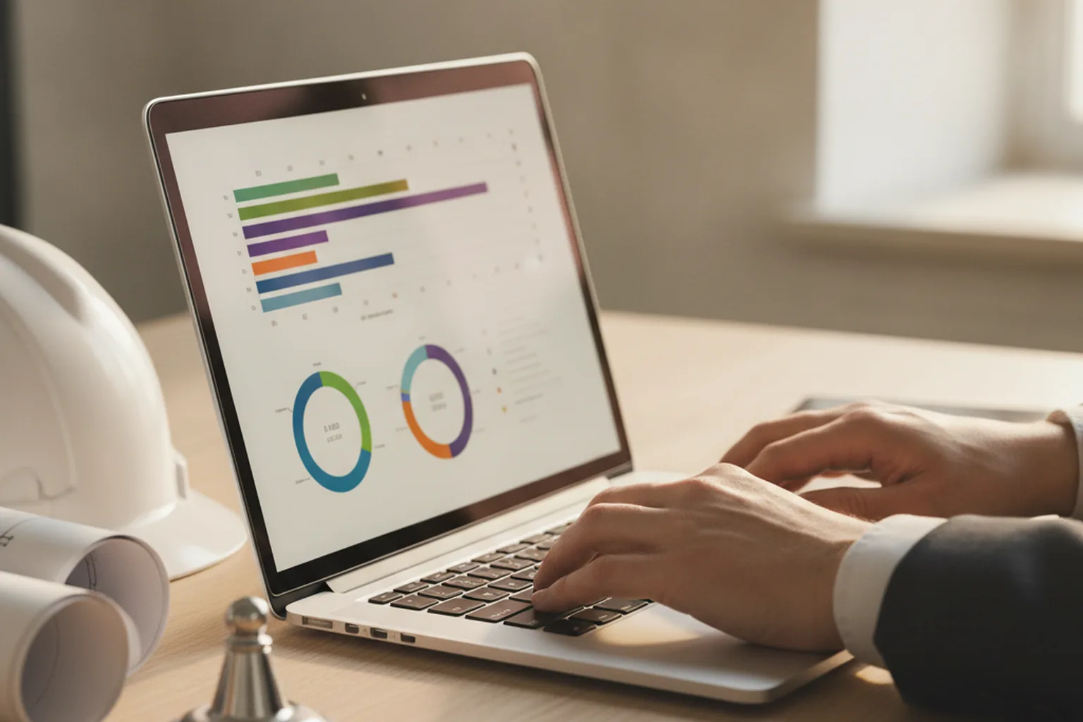 Prüfung eines Dashboards für Bauprojektmanagement im Büro