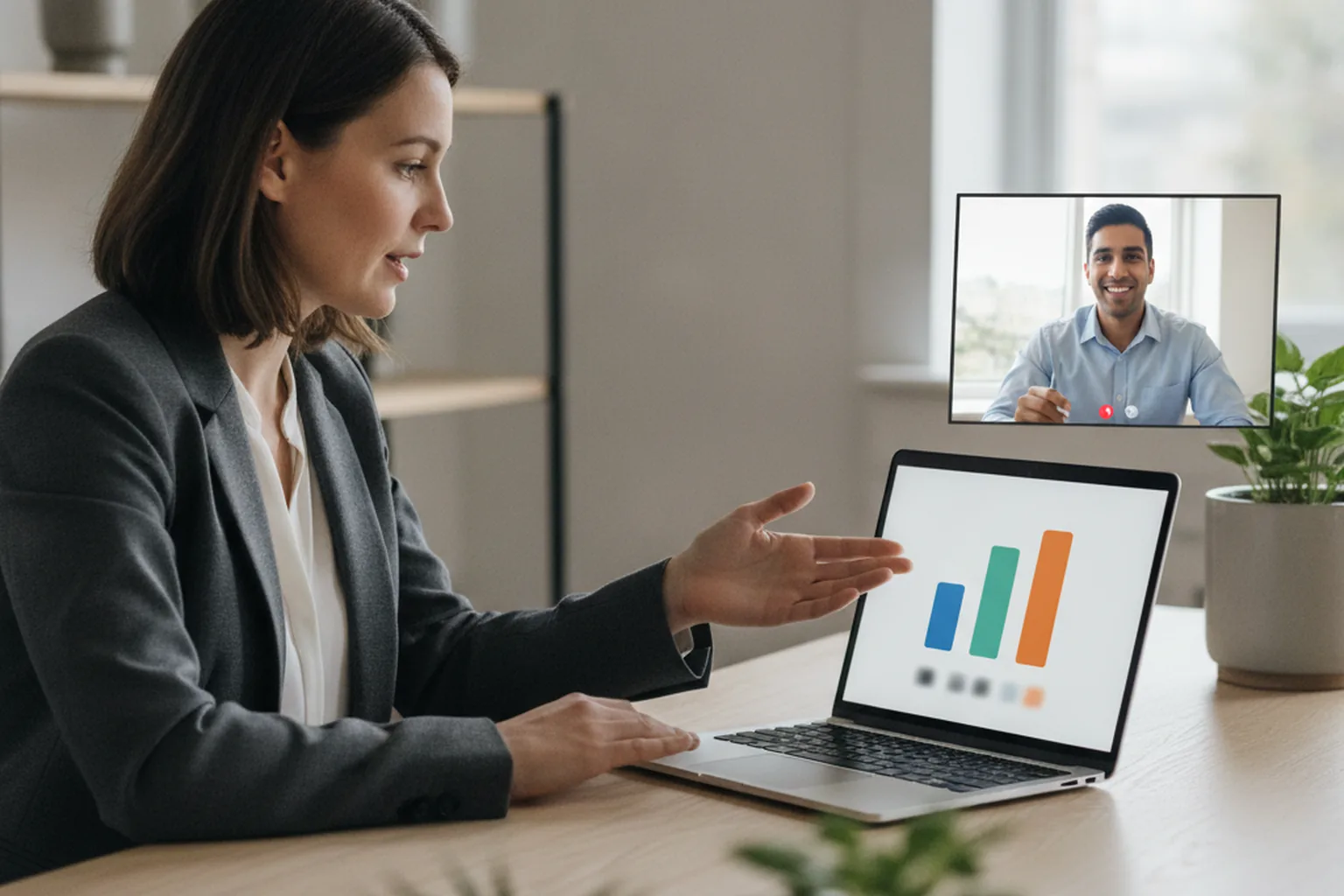 A client and a software development consultant reviewing an hourly rate and cost estimate together on a laptop during a video call