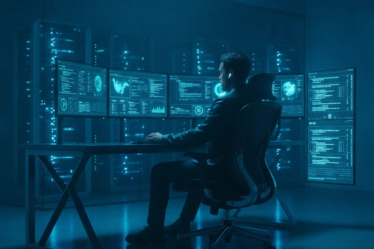 Security operations engineer monitoring exchange infrastructure dashboards