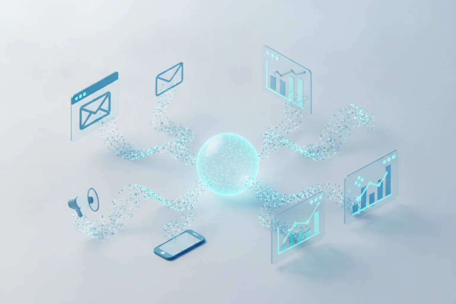 Customer data flowing from marketing channels into a central data platform