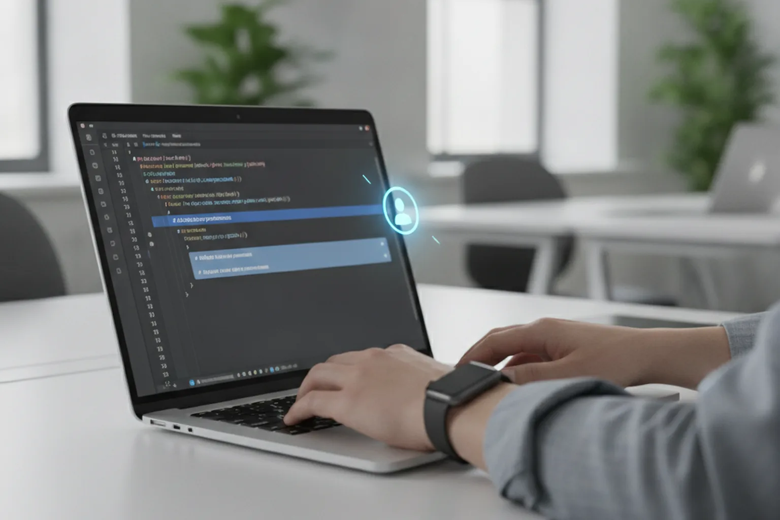 A developer using an AI coding assistant in their editor to speed up building a startup MVP
