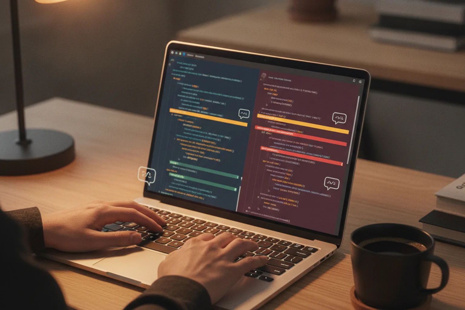 Developer leaving review comments on highlighted lines of a code diff