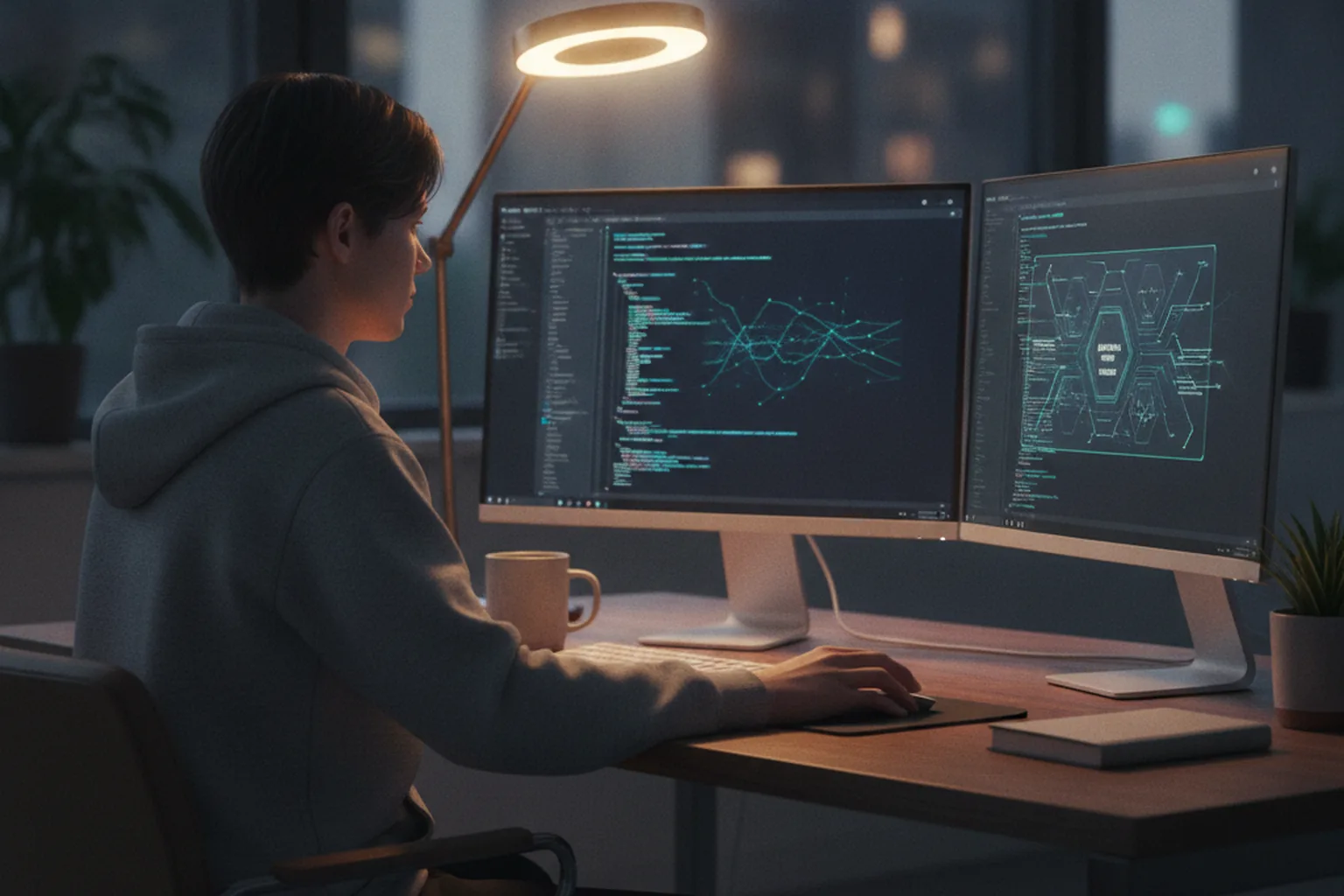 Developer using a coding assistant, showing how automation reshapes software delivery
