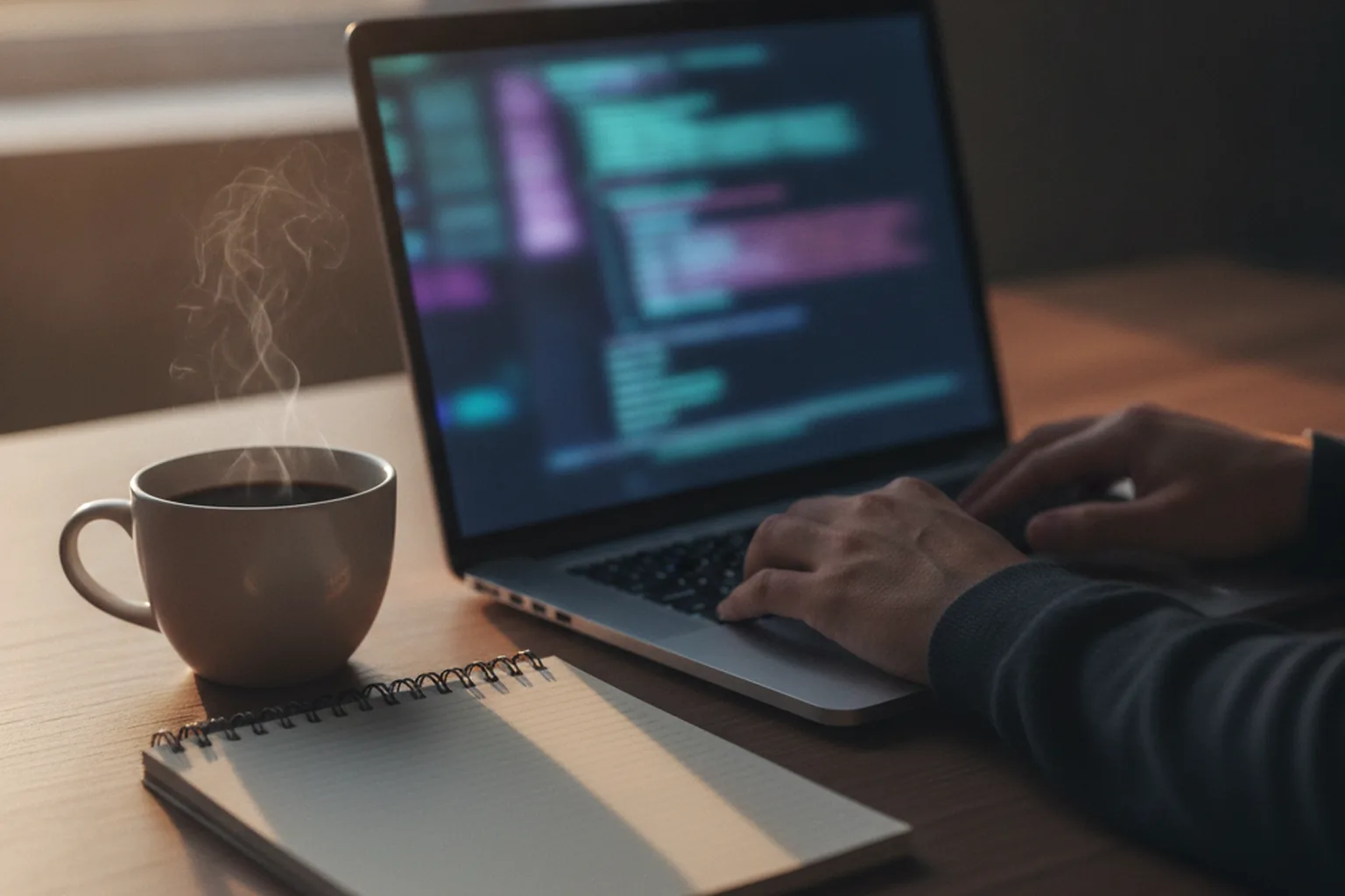 Entwickler tippt auf einem Laptop und testet API-Endpunkte in einem Code-Editor