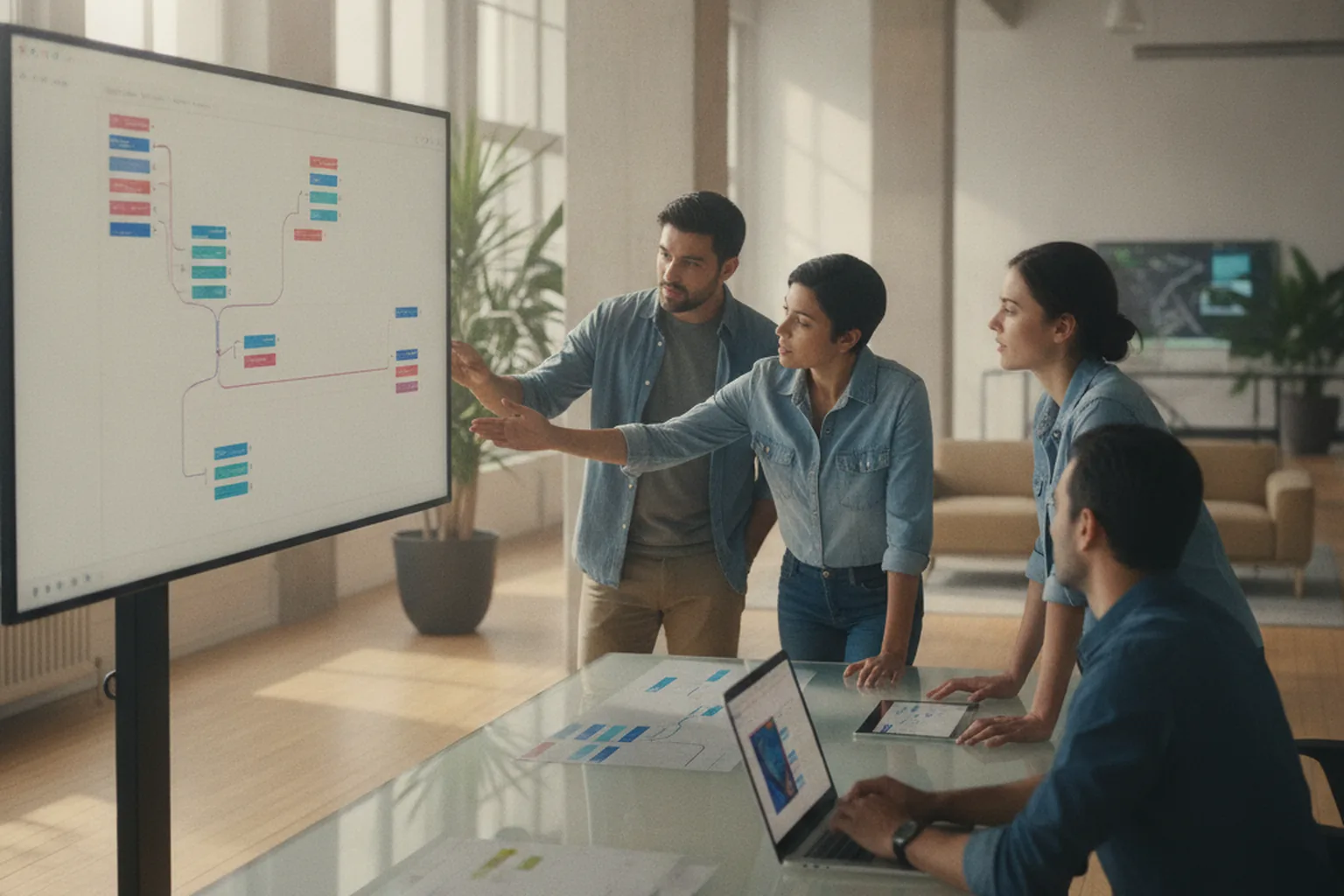 Software engineers reviewing an open source code contribution together