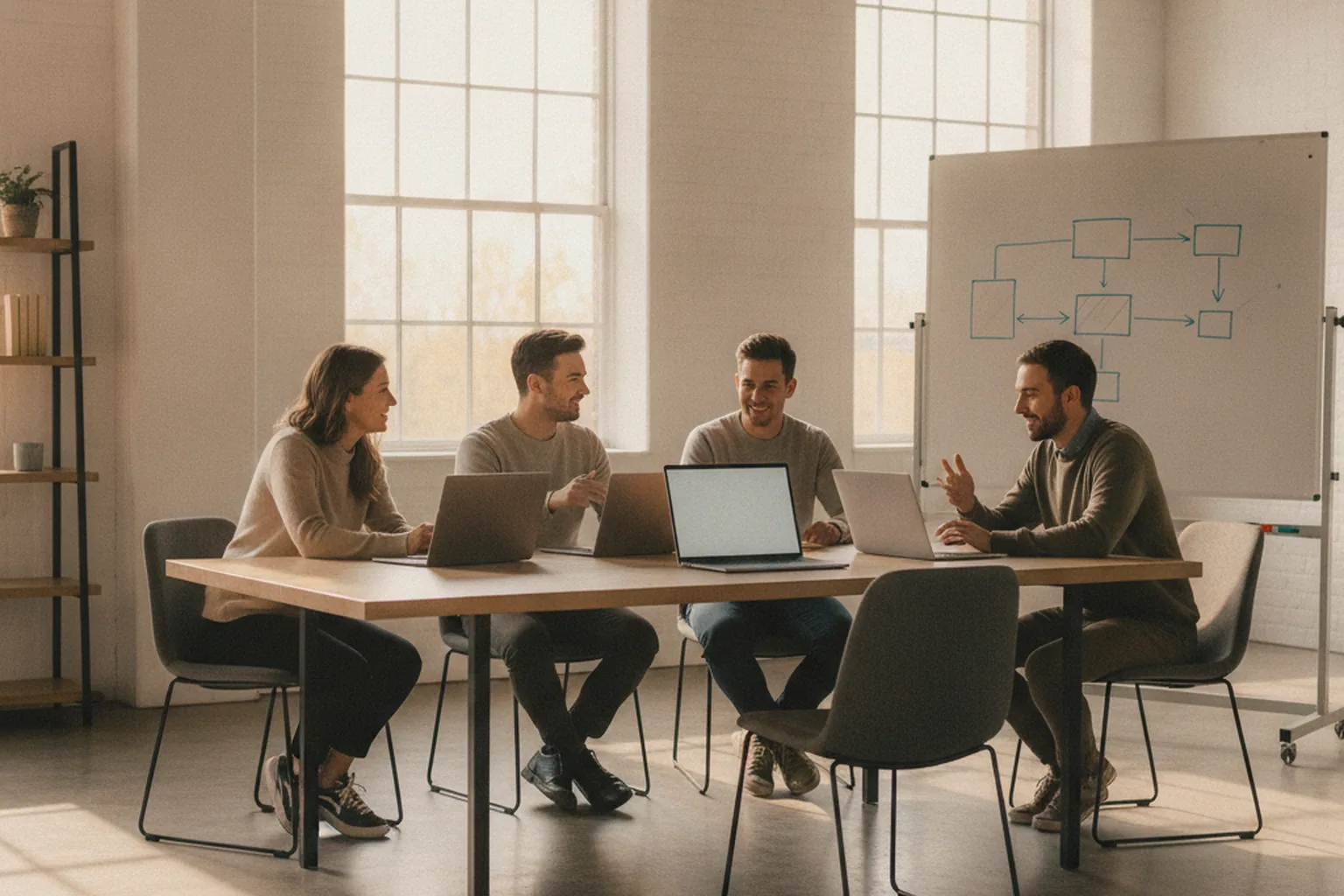 Softwareentwicklungsteam bei der Zusammenarbeit in einem modernen Büro