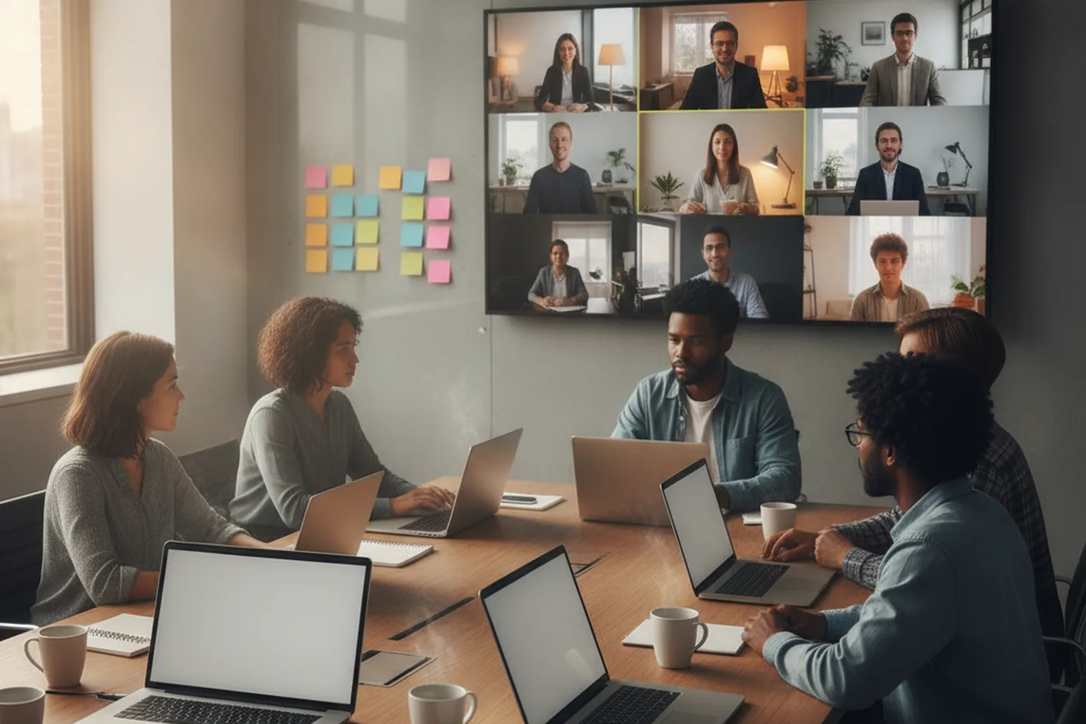 Onshore-Produktteam führt per Videocall ein Sprint Review mit einem agilen Offshore-Entwicklungsteam durch