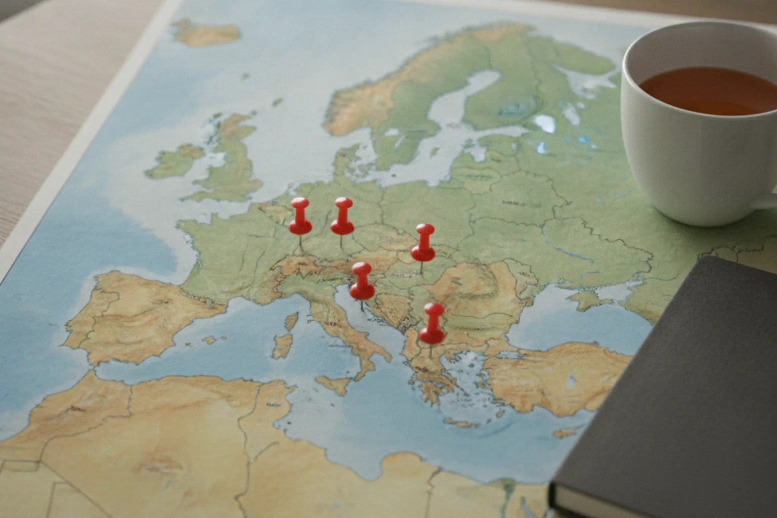 Carte de l’Europe centrale et orientale avec des punaises marquant des pôles de développement logiciel
