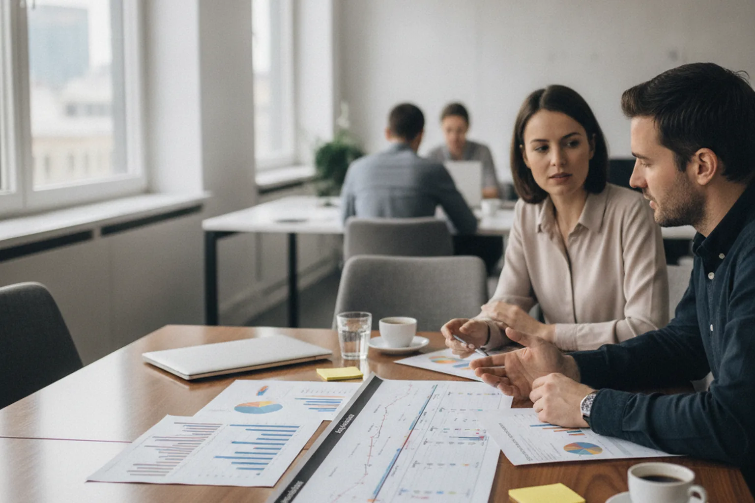 Finance lead and engineering manager reviewing a software project budget