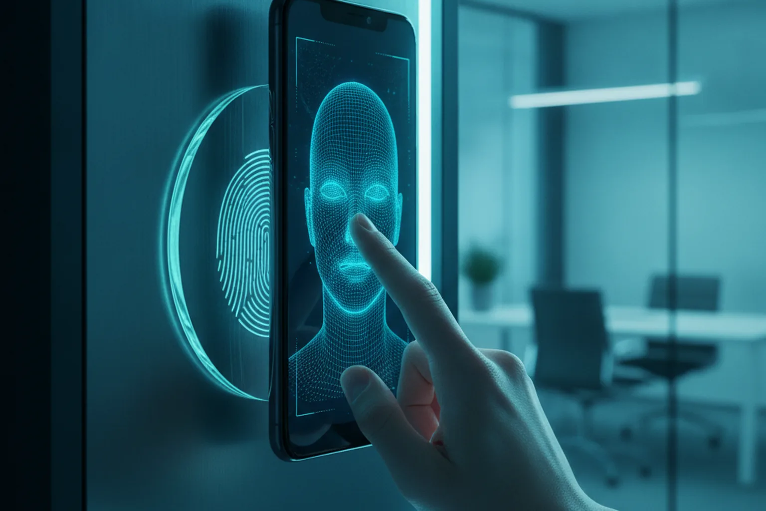 Fingerabdrucksensor und Gesichtsscan-Rahmen für die biometrische Identitätsprüfung