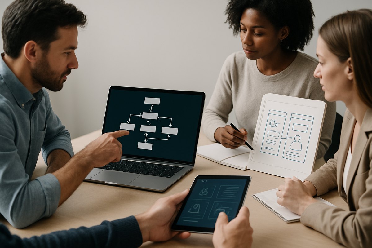Insurance software development delivery process with agile team collaboration stages