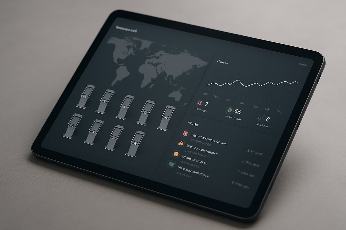 Kiosk fleet management dashboard showing remote monitoring, health alerts, and update management