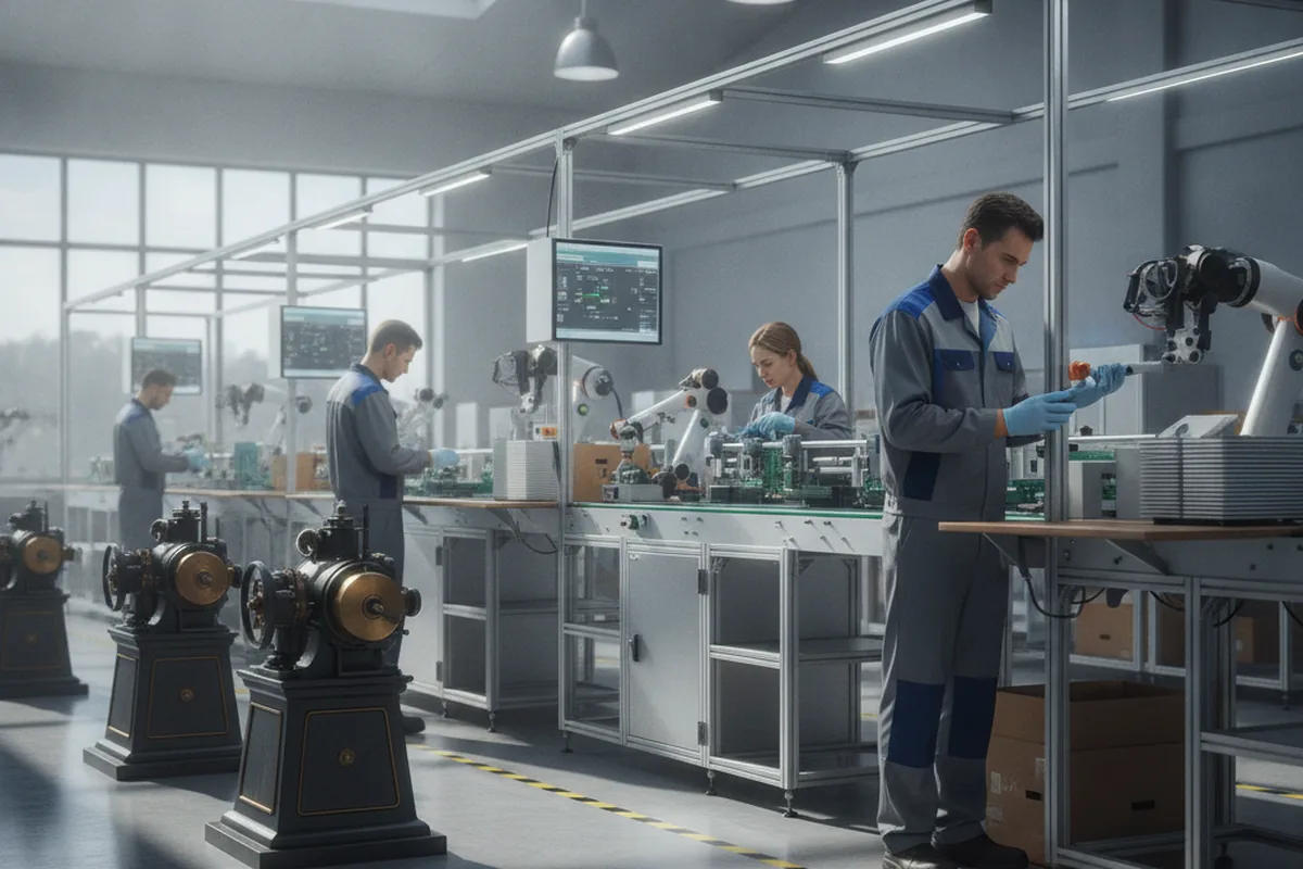 Modern factory assembly line representing the manufacturing origins of lean principles
