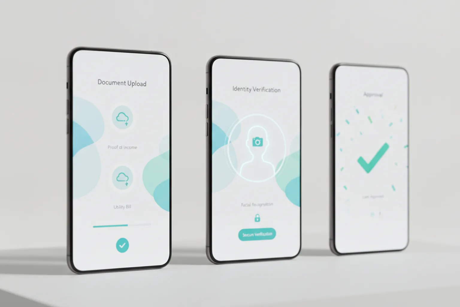 Mobile lending workflow showing document upload and identity verification