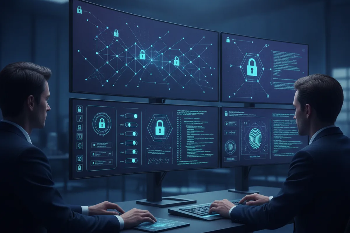 Encrypted lending platform security dashboard with access control and audit logging