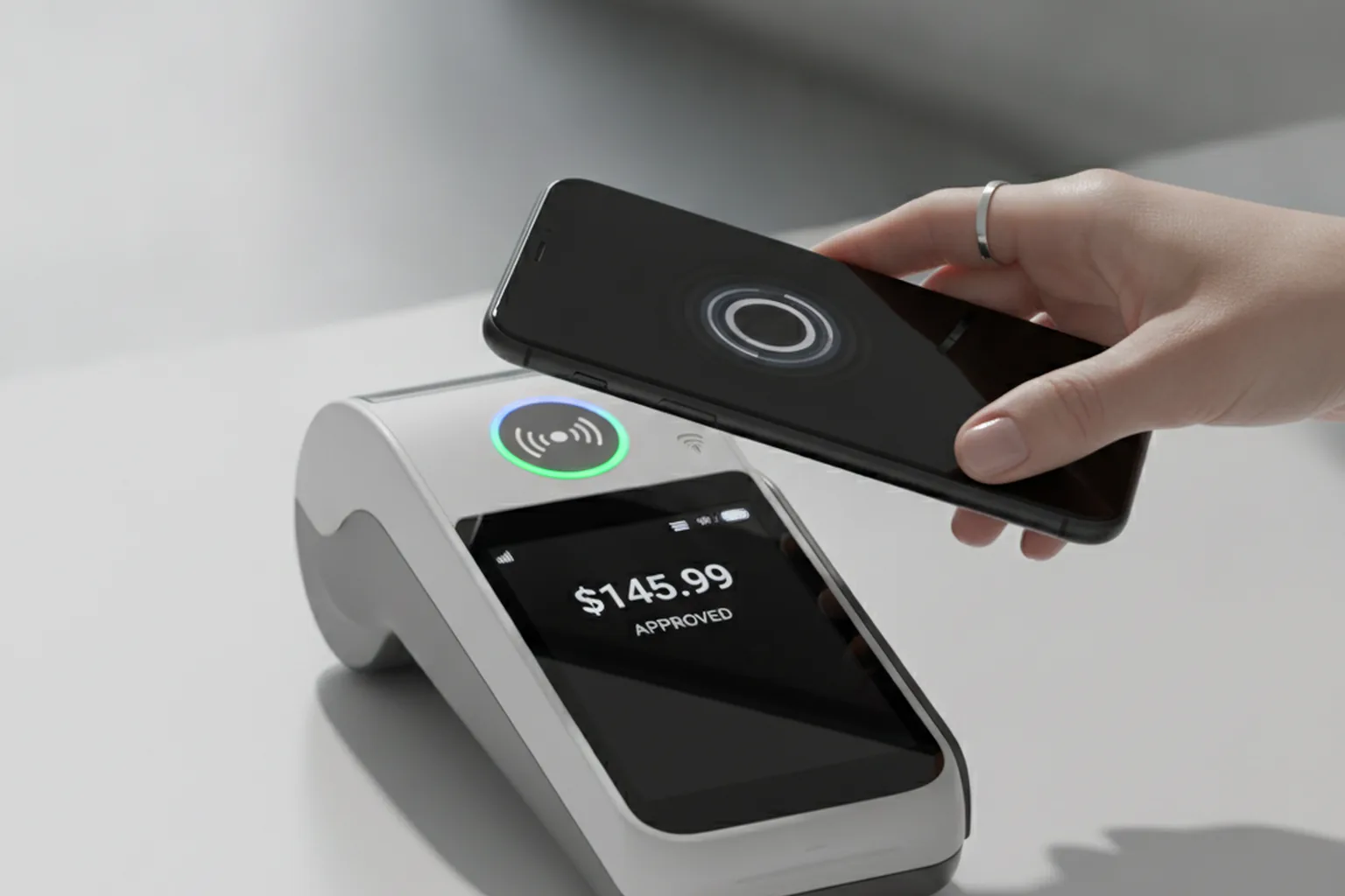 Pagamento contactless NFC presso un terminale retail