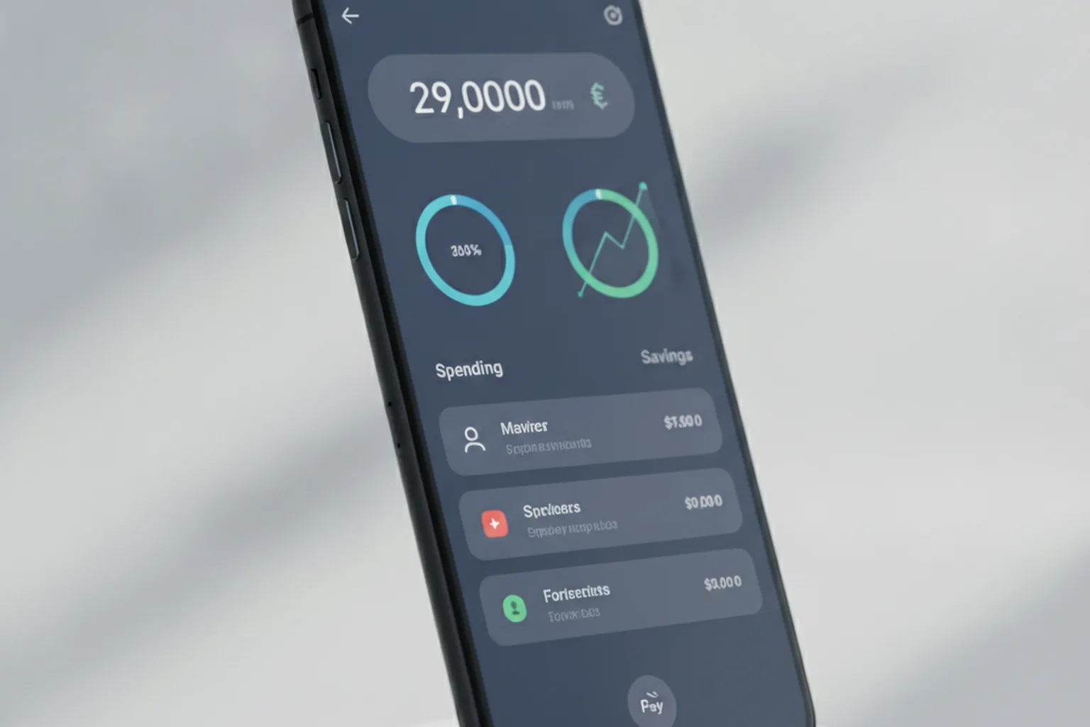 Interfaccia app bancaria mobile con saldo del conto e schermata di pagamento