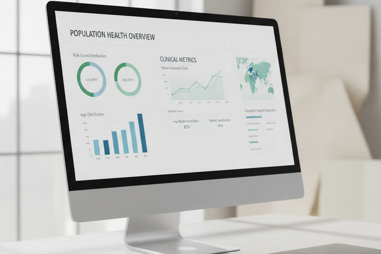 Healthcare analytics dashboard displayed on a computer screen showing patient data trends