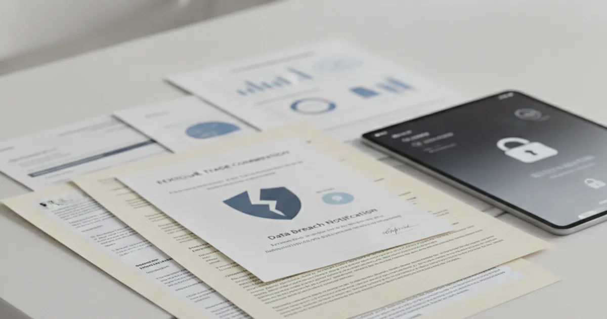 FTC regulatory compliance documents and legal notices on office desk, wellness app data breach notification