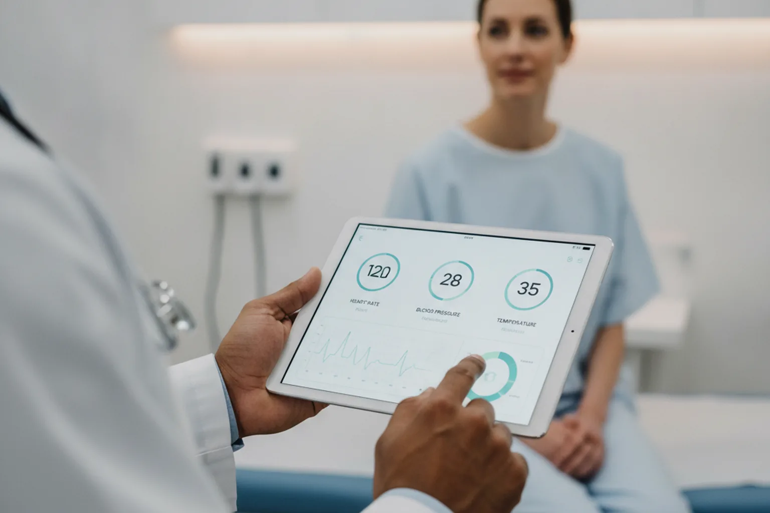 Healthcare professional using a mobile app on a smartphone in a clinical setting