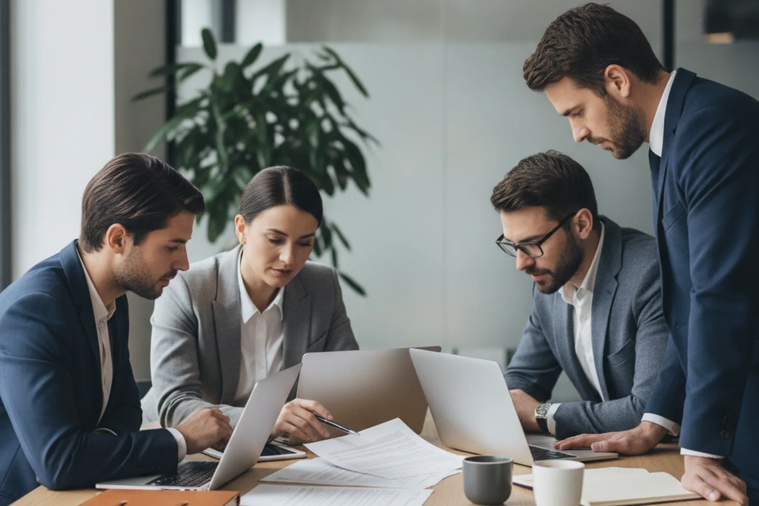 Team überprüft ein Software-RFP-Dokument am Bürotisch