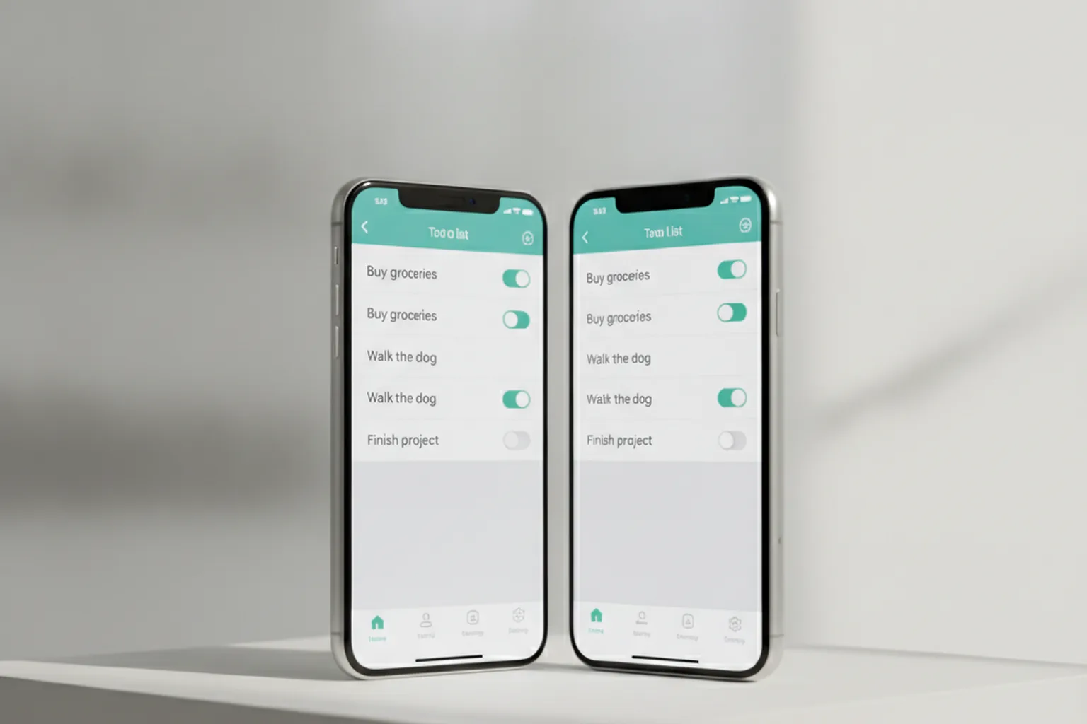 Geteilter Bildschirm zeigt identische App auf iPhone und Android