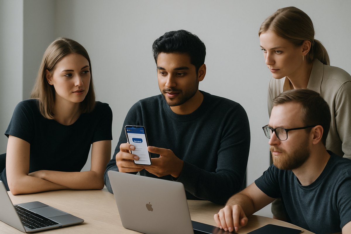 Mobile development team composition showing React Native engineer designer QA and backend roles