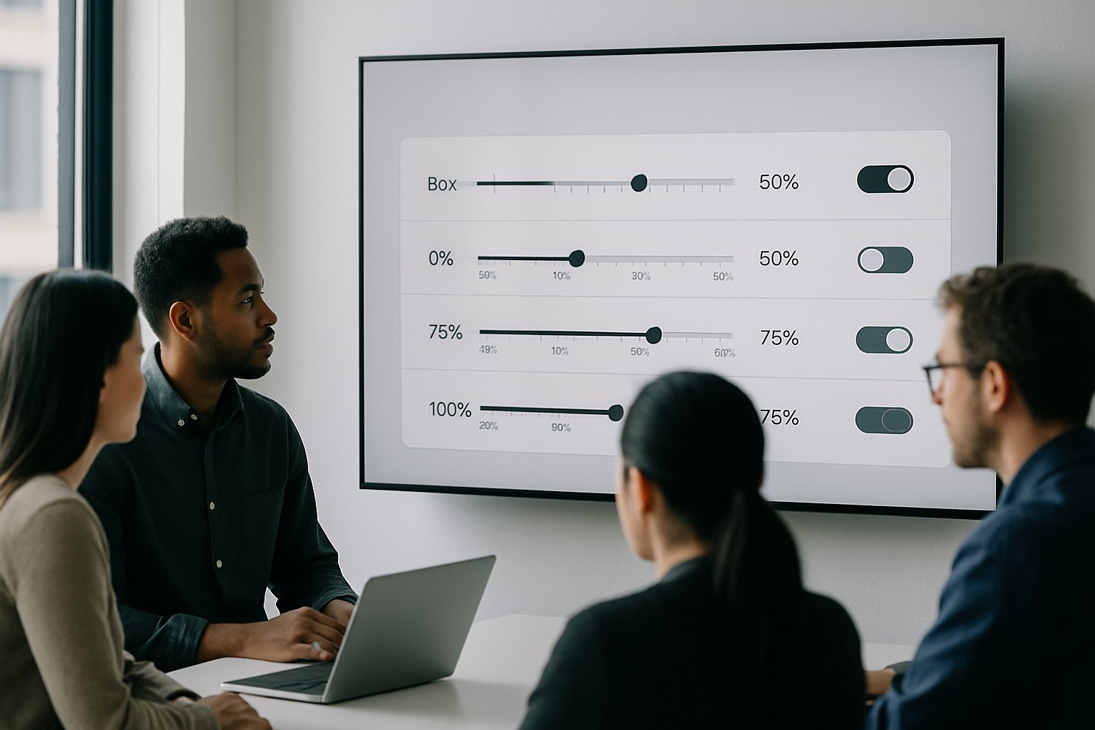 Team di ingegneria che esamina un dashboard di rollout con feature flag