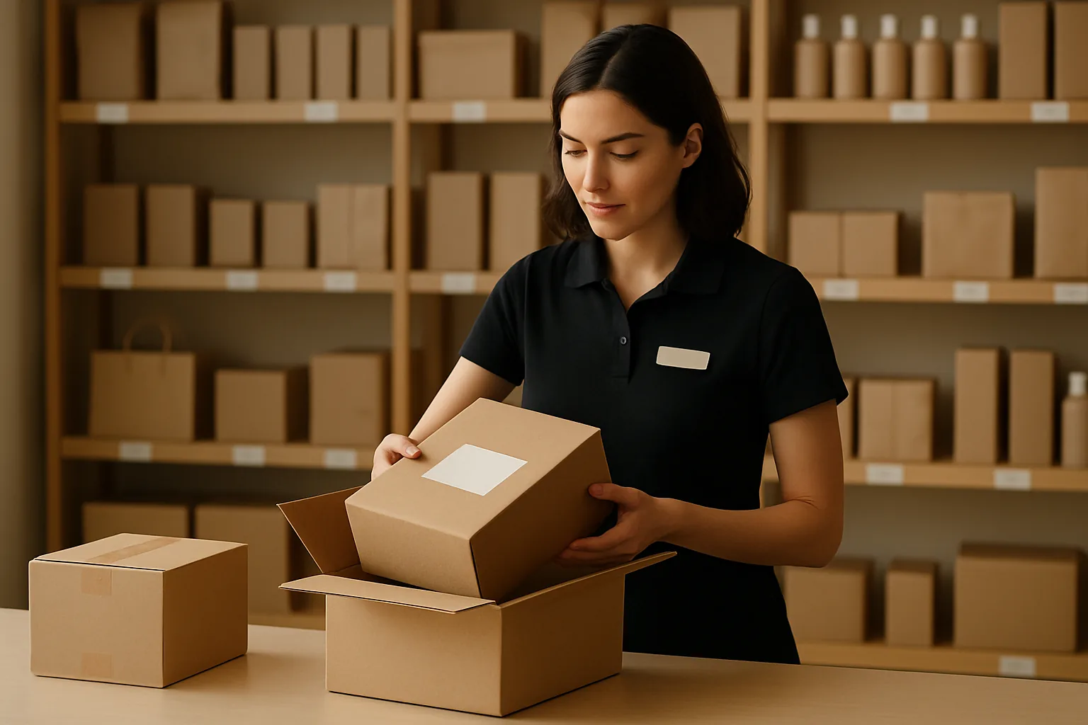 Addetta al negozio che prepara un ordine omnicanale click-and-collect