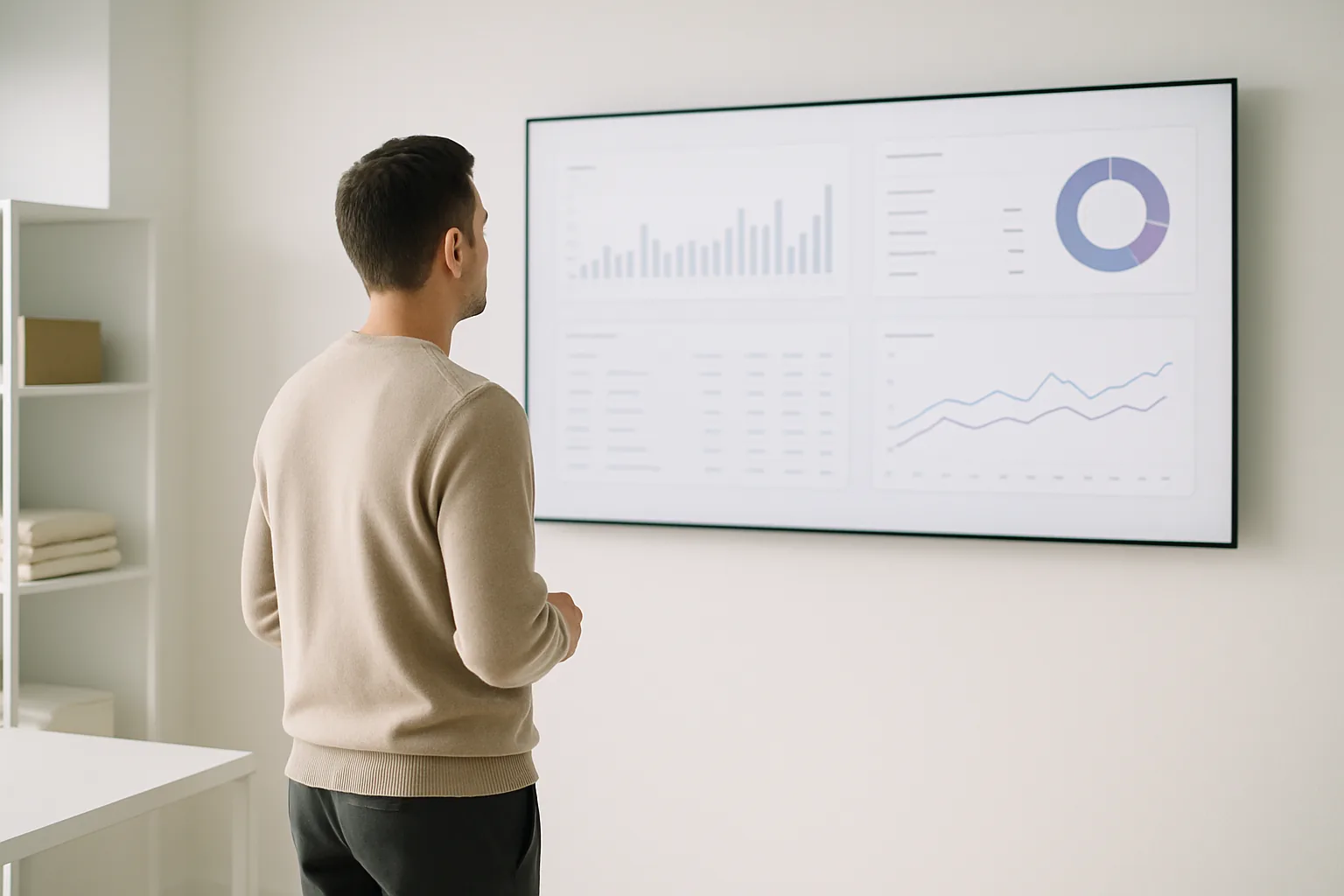Team retail che analizza un dashboard operativo per gestione magazzino e vendite