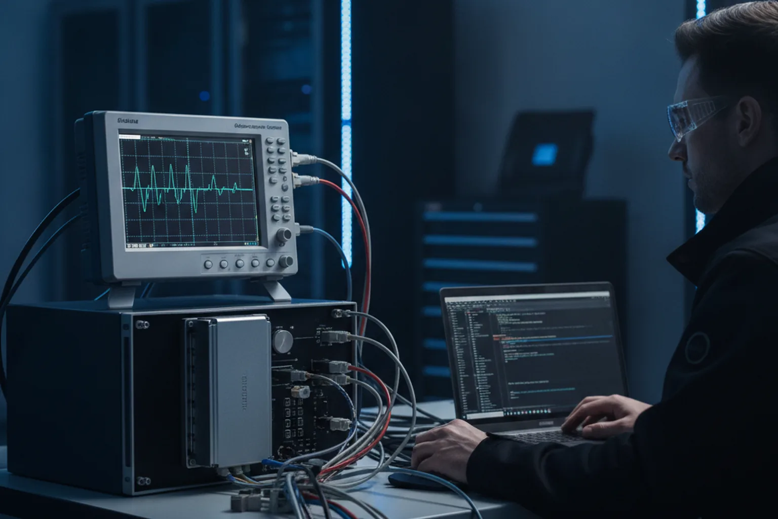 Banc de test hardware-in-the-loop validant un logiciel embarqué critique pour la sécurité