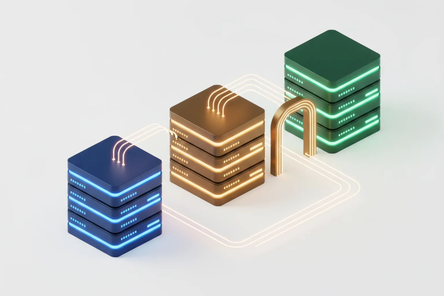Three mirrored environments: development, staging and production connected by a release gate