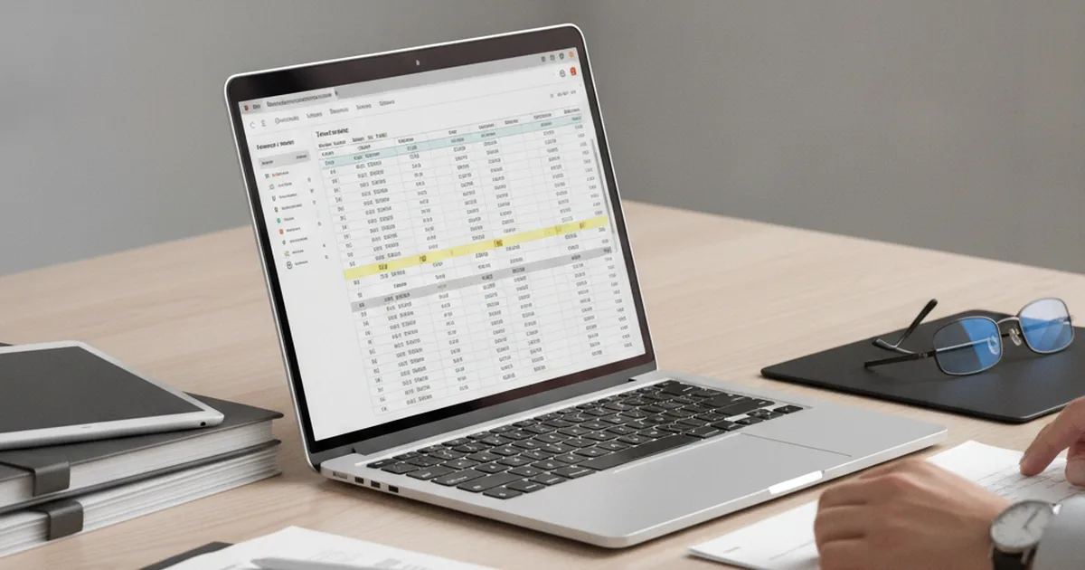 Business professional reviewing project budget spreadsheet and timeline documents at a modern office desk