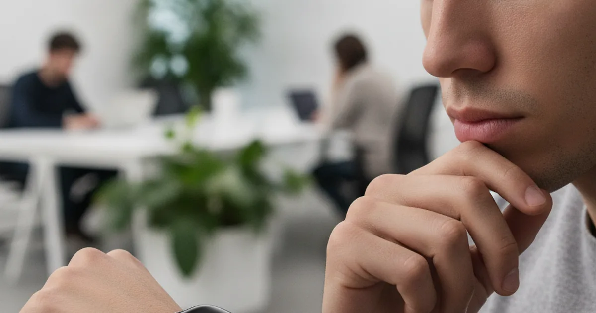 Person checking smartwatch notification alert on their wrist in a professional office setting