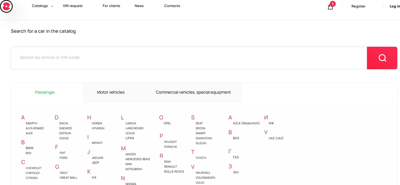 AutoParts structured parts catalog — filterable by vehicle, model year, and category