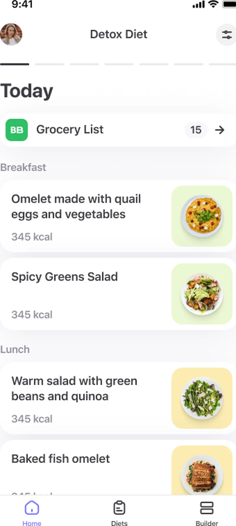 BasilDoc weekly meal-plan constructor — Flutter UI, goal-based selection, macro targets