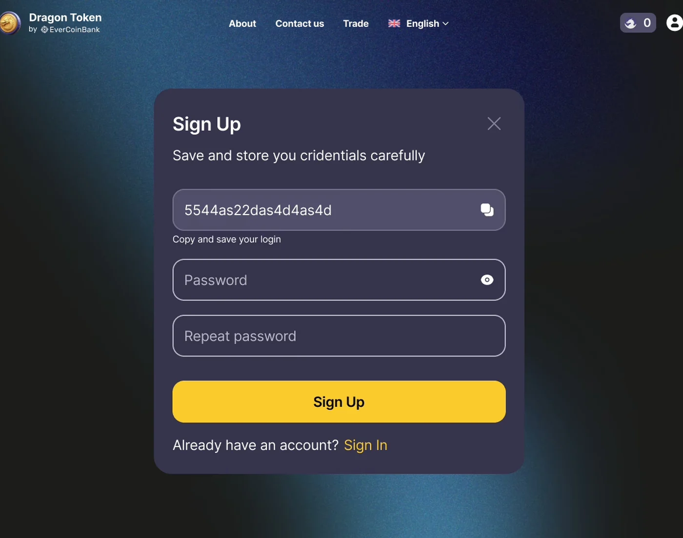 Dragon Token web trading UI &mdash; USDT buy and sell flow on React, Laravel-backed admin pricing
