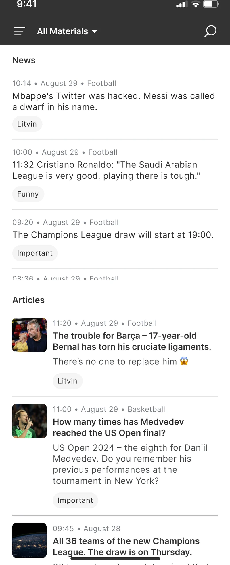 Media Arena live news feed — Symfony backend, Markdown 2.0 to HTML pipeline, full-text search across rubrics