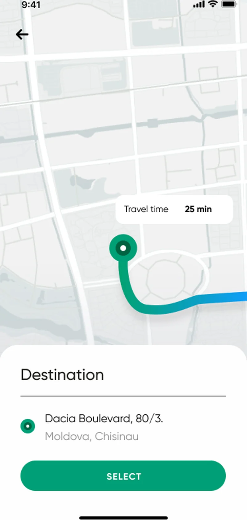 Taxi aggregator driver app — live map with full A-to-B route drawn and nearby vehicle positions