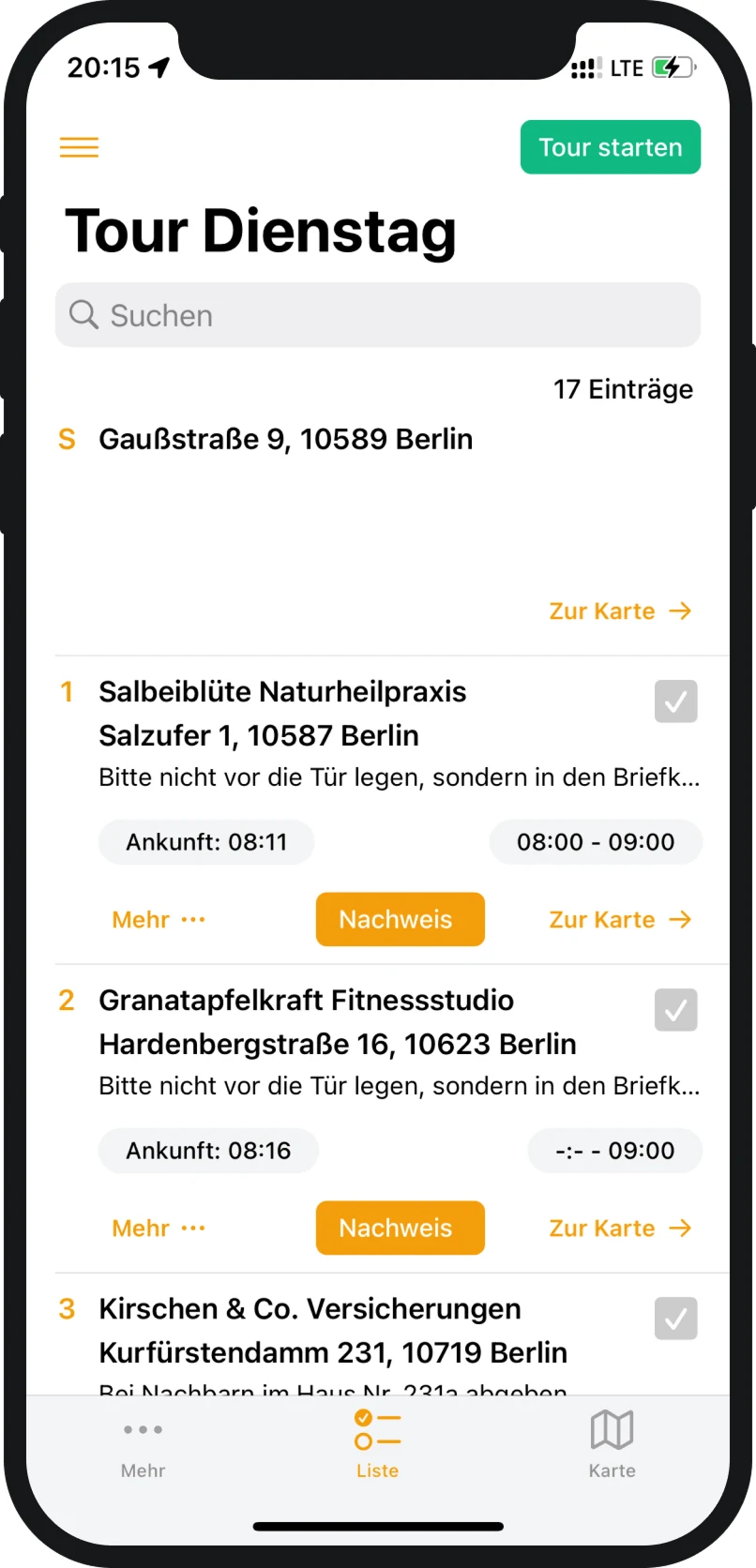 xRouten driver-tracking dashboard — real-time fleet positions on a German city map