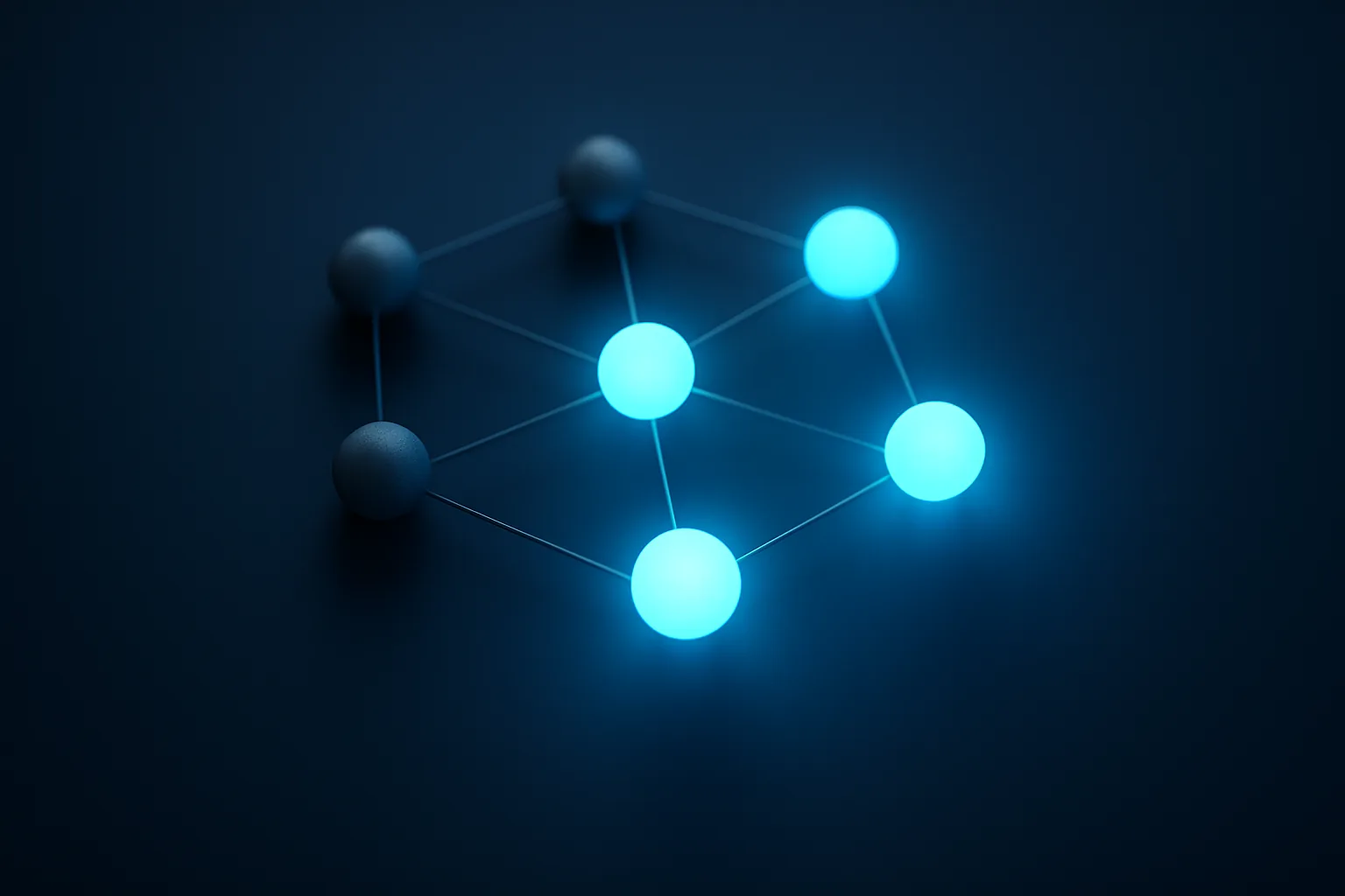 Abstract visualization of AI model nodes in transition — six glowing hexagons dimming while new brighter replacements illuminate in a dark technology grid, representing GitHub Copilot model lifecycle upgrade